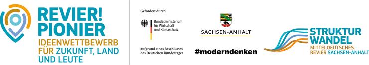 Logo des Ideenwettbewerbs „Revier! Pionier“ für Zukunft, Land und Leute, gefördert vom Bundesministerium.