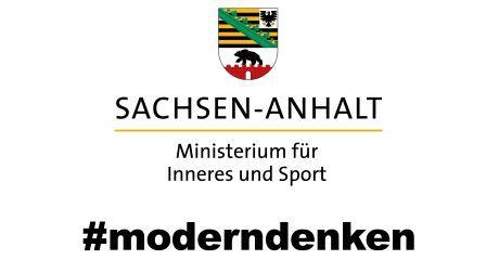 Logo des Ministeriums f&uuml;r Inneres und Sport Sachsen-Anhalt mit Slogan #moderndenken.