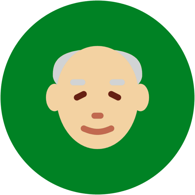 Vereinfachte Illustration eines l&auml;chelnden &auml;lteren Mannes mit grauen Haaren auf gr&uuml;nem Hintergrund.