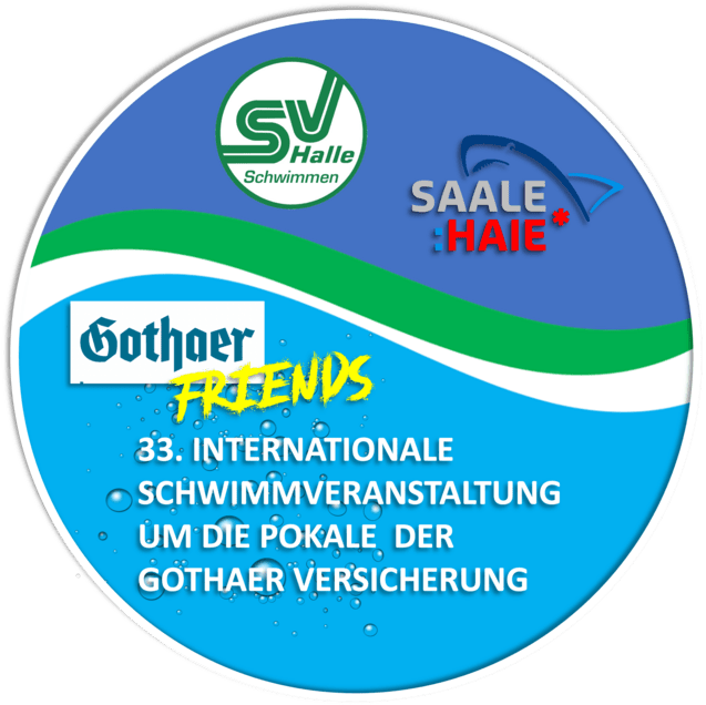 Logo für die 33. Internationale Schwimmveranstaltung um die Pokale der Gothaer Versicherung mit Wasserblasen.