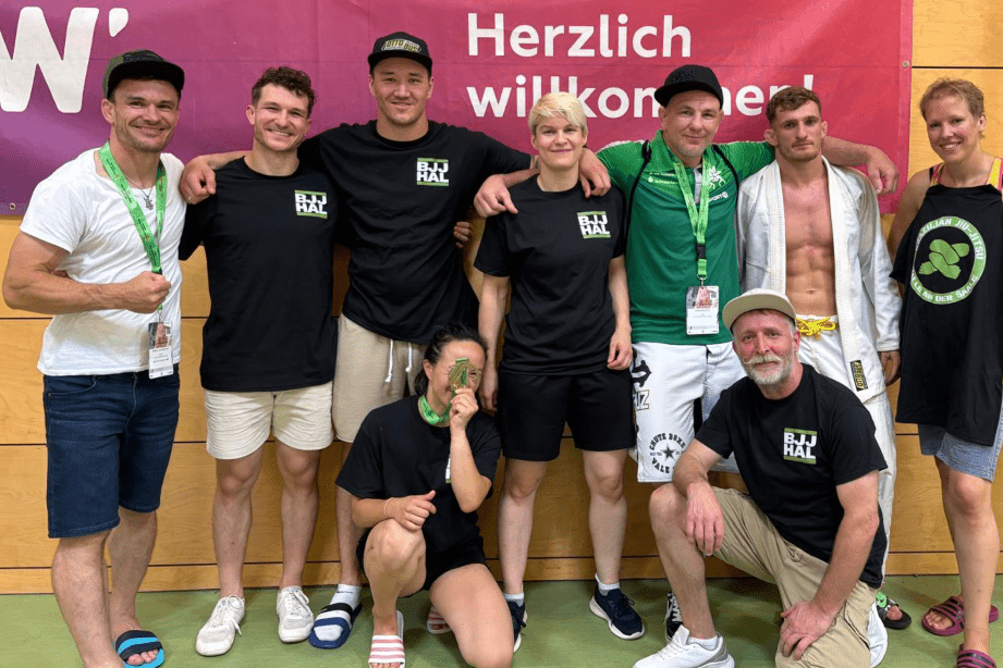 Gruppenbild DM Brazilian Jiu-Jitsu 2026 Das Team des SV Halle bei der DM 2026 im Brazilian Jiu Jitsu