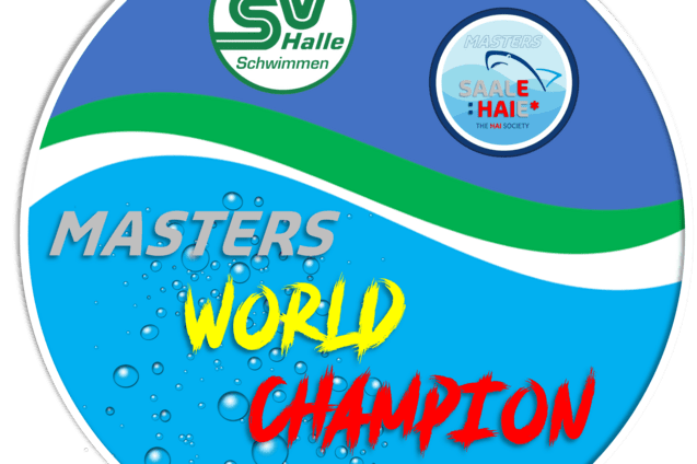 Logo der Masters-Weltmeisterschaft 2024 in Doha mit Wasserblasen und den Schriftz&uuml;gen &bdquo;MASTERS WORLD CHAMPION&ldquo;.