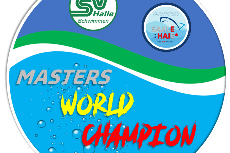 Logo der Masters-Weltmeisterschaft 2024 in Doha mit Wasserblasen und den Schriftz&uuml;gen &bdquo;MASTERS WORLD CHAMPION&ldquo;.