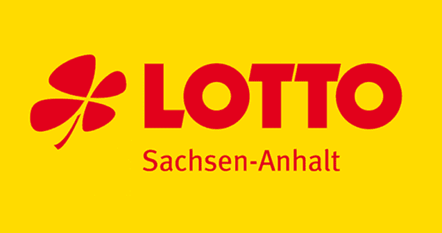 Logo von LOTTO Sachsen-Anhalt auf gelbem Hintergrund, bestehend aus einem vierblättrigen Kleeblatt und dem Schriftzug.