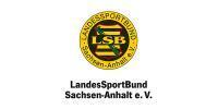 Logo des Landessportbundes Sachsen-Anhalt e. V. mit gelbem Kreis und schwarzer Schrift.