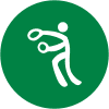Symbol eines Tennisspielers mit Schl&auml;ger auf gr&uuml;nem Hintergrund, stilisierte Grafik in wei&szlig;er Farbe.