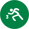 Symbol eines Sportlers, der mit gesenktem K&ouml;rper in Bewegung ist, gekennzeichnet durch die Nummer 3.