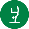 Symbol eines Turners in einer Handstandposition auf gr&uuml;nem Hintergrund.