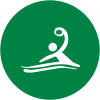 Symbol eines Sportlers, der einen Ball im Wassersport wirft, auf gr&uuml;nem Hintergrund.