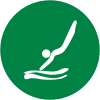 Symbol eines Schwimmers, der ins Wasser taucht, auf grünem Hintergrund.