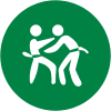 Symbol mit zwei stilisierten Personen im Grappling, umrandet von einem grünen Kreis.
