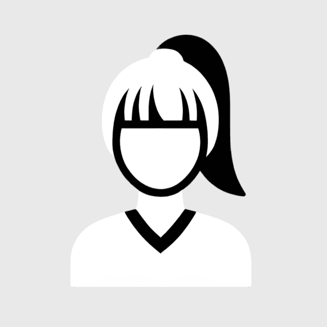 Grafische Darstellung einer Person mit Pferdeschwanz und breitem Stirnband, in einem minimalistischen, zweifarbigen Stil.