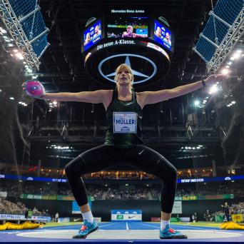 Nadine Müller mit Sieg im Diskuswerfen beim 6. Istaf Indoor in Berlin 2019